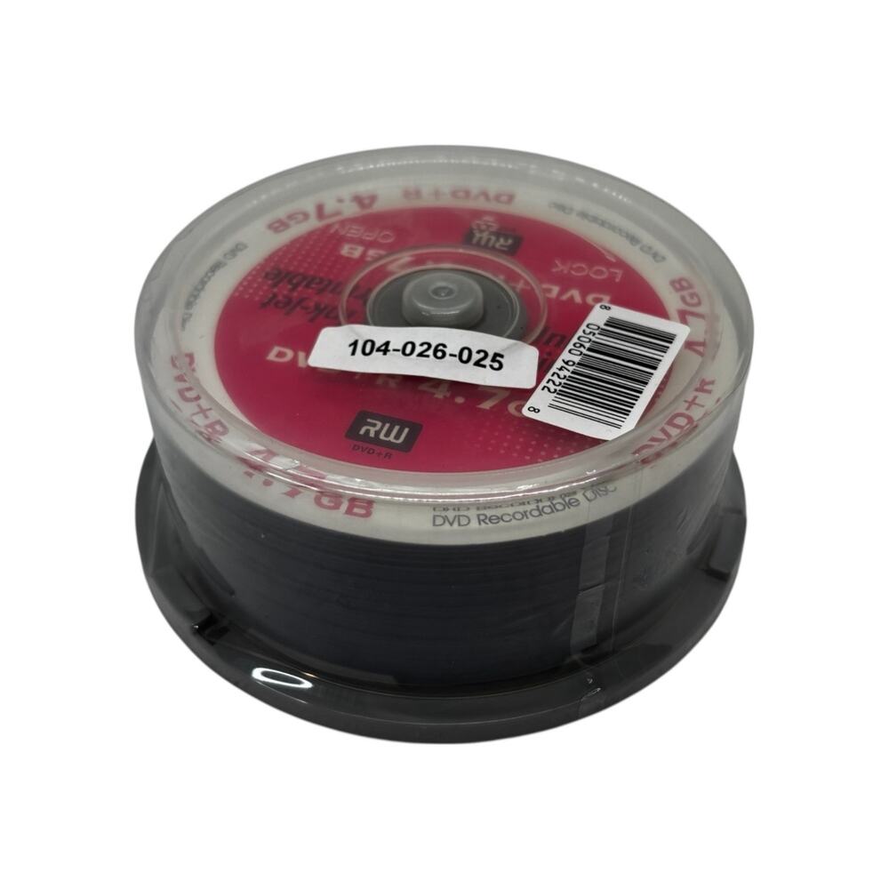 RW DVD+R 4.7 GB Ink-Jet Printable 25 Disc Pack Sealed